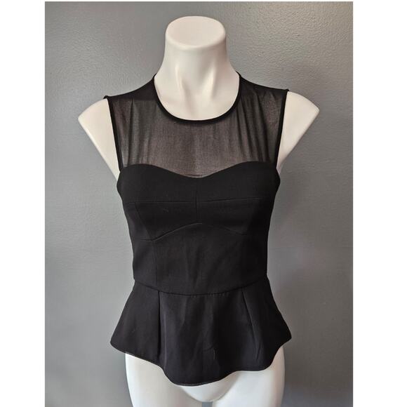 BCBG MaxAzria Peplum Sheer Insert Bodice Top sz XS - Picture 1 of 6